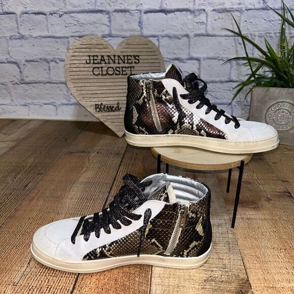 P448 Skate Snakeskin Print High Top Sneaker in Python Brown Size 38 - Picture 13 of 15